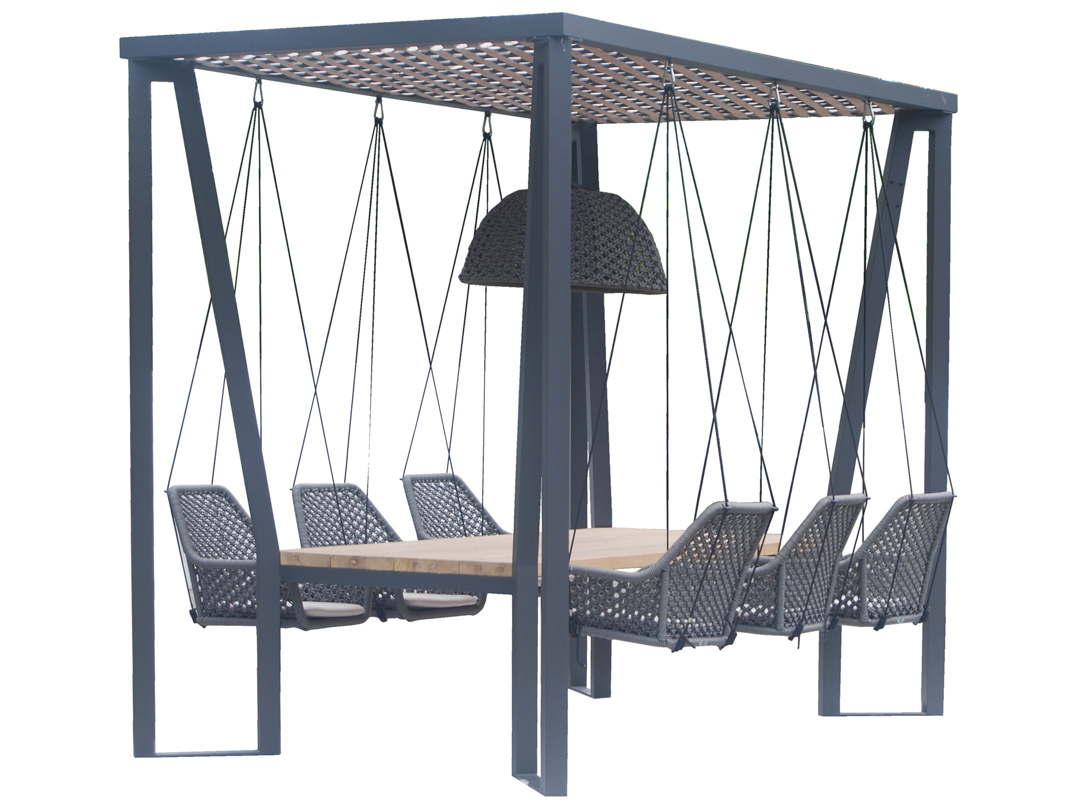 Horizon Pergola with Lamp Hanging Chairs Teak Table HangingComfort